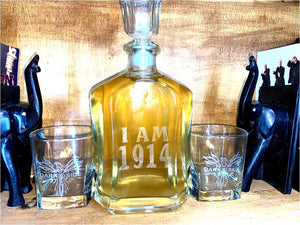 750 ml Decanter Set - Brickhouse 1914 Decanter with Sigma chapter double old fashioned glasses