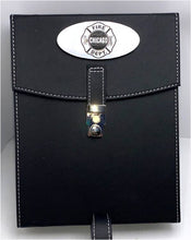 Load image into Gallery viewer, Florence 10 stick cigar case partially opened and customized with Chicago Fire logo.
