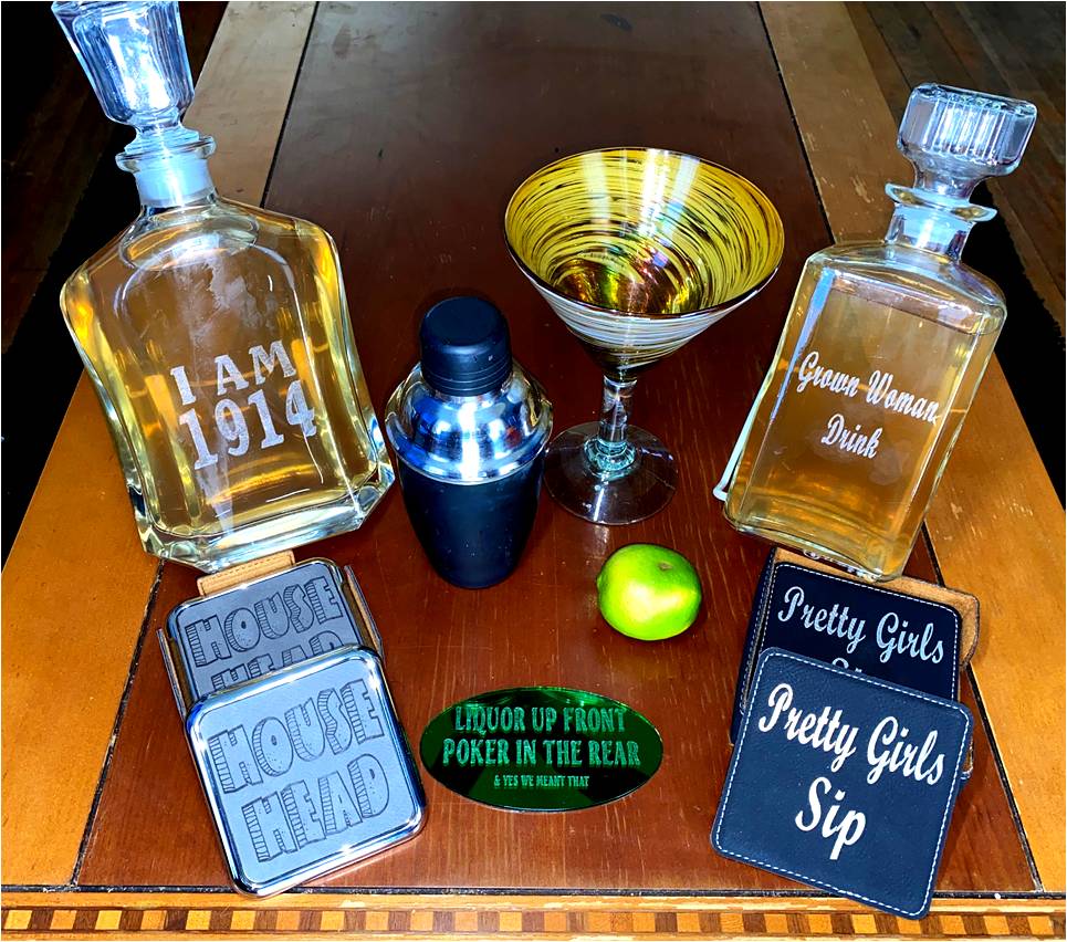 Decanters come in two different designs and sizes.  Brickhouse and JD decanters.